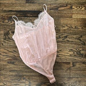 Pink Lace-Trimmed Bodysuit